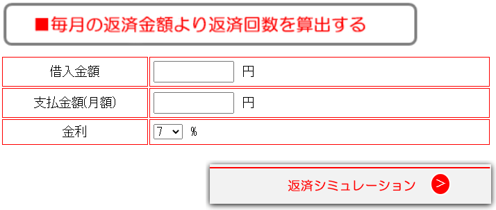 毎月の返済額で返済回数をシミュレーション